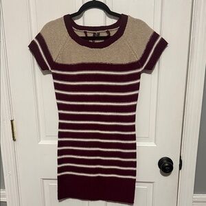 Elegant Burgundy and Tan Striped Sweater